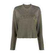 Olive Green Logo Patch Cropped Sweatshirt
