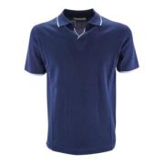 Blå Vintage Langarmet Poloskjorte