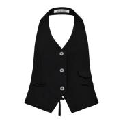 Svart Halter Vest Blazer Stilig Modell