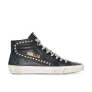 Sort Lær Distressed Studded Sneakers