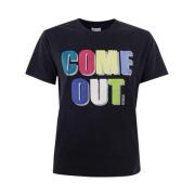Sort Bomull T-skjorte med Multicolor Come Out Print