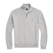 Lys grå Mesh-Strikket Bomull Quarter-Zip Sweater