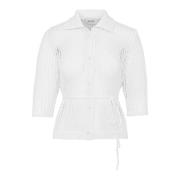 Hvit Heklet Bomullsskjorte med Belte