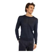 Blå Lin Bomull Crew-Neck Sweater