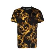 Svart Barokk Gullmotiv Bomull T-skjorte