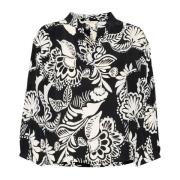 Svart Grafisk Print Bluse