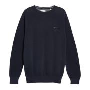 Blå Bomull Pique C-Neck Sweatshirt