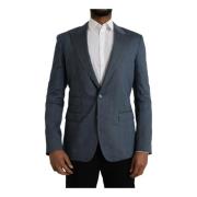 Blå Lin Silke Blazer Slim Fit