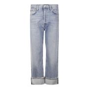 Lysvaskede blå straight leg jeans