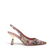 Blomstret stoff Slingback i pudderbase