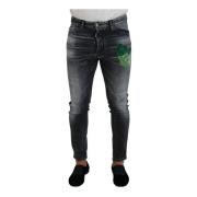 Grønn Print Skinny Denim Jeans