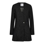 Denim Pin Blazer med Pinstripe Print