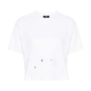 Hvit Cropped Jersey T-skjorte med Brodert Logo