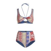 Hvit Sommer Bikini Stripet Blomstret