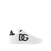 Logo-Print Sneakers - Skinn - Svart/Hvit