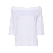 Hvit Poplin Off-Shoulder Bluse