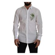 Hvit Bomull Påfuglfjær Formell Skjorte