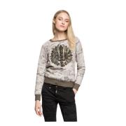 Camouflage Print Sweatshirt med Brodert Paljettpanel