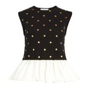 Svart Polka Dot Peplum Topp