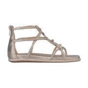 Glitrende flat sandal med glidelås