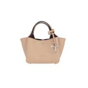 Beige Hammered Leather Tote Bag