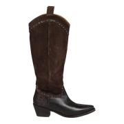 Semskede Cowboy Boots med Trykt Skinn