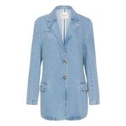 Denim Oversized Blazer med Klafflommer