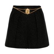 Sort Tweed Shorts med Franske Lommer