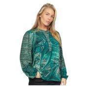 Grønn Hanso Bluse med Lang Erme - Multifarget Print