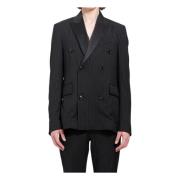 Sort Pinstripe Dobbeltspent Blazer