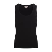 Sort Ribbet Bomull Tank Top