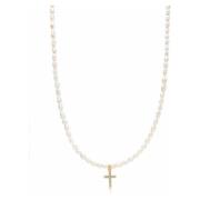 Womens Mini Pearl Choker with Cross