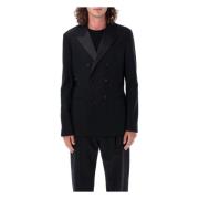 Svart Ull Smoking Blazer Jakke