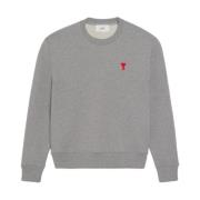 Grå Crew Neck Sweater med Hjerte Motif