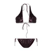 Plomme Lilla Paljett Halterneck Bikini Sett