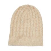 Beige Cable Knit Beanie Hat