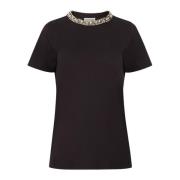 Svart Beaded Neckline T-Shirt