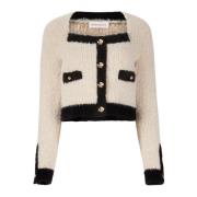 Beige Tweed Square Neckline Cardigan