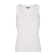 Hvit Ribbet Bomull Tank Top