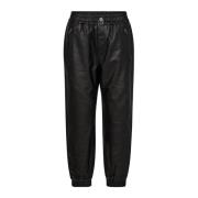 Lær Zip Joggers i Svart