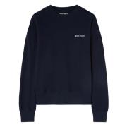 Blå Crewneck Sweatshirt med Hvitt Logo