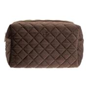 Velvet Square Quilted Make-Up Pouch Stor Sjokoladebrun