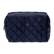 Velvet Square Quilted Make-Up Pouch Liten Marineblå