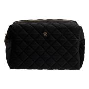 Velvet Square Quilted Make-Up Pouch Stor Svart