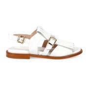 Hvit Skinn Frynse Sandal