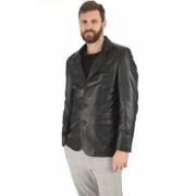 Svart Lam Skinn Blazer