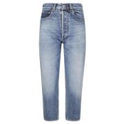 Kort Straight Leg Jeans med Lommer