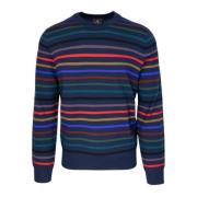 Blå Stripet Crewneck Genser