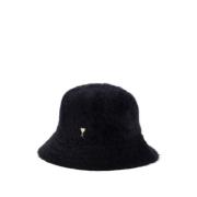 Fluffy Wool Bucket Hat - Svart