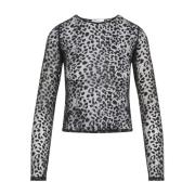 Svart Leopard Devore Top